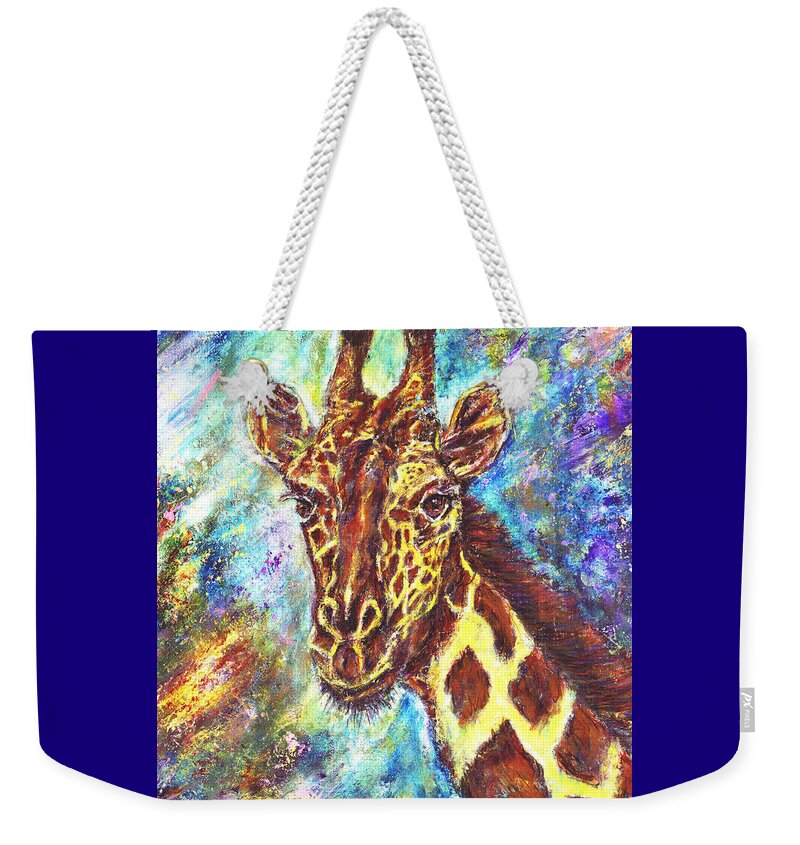 African Giraffe Weekender Tote Bag featuring the painting African Giraffe by John Bohn