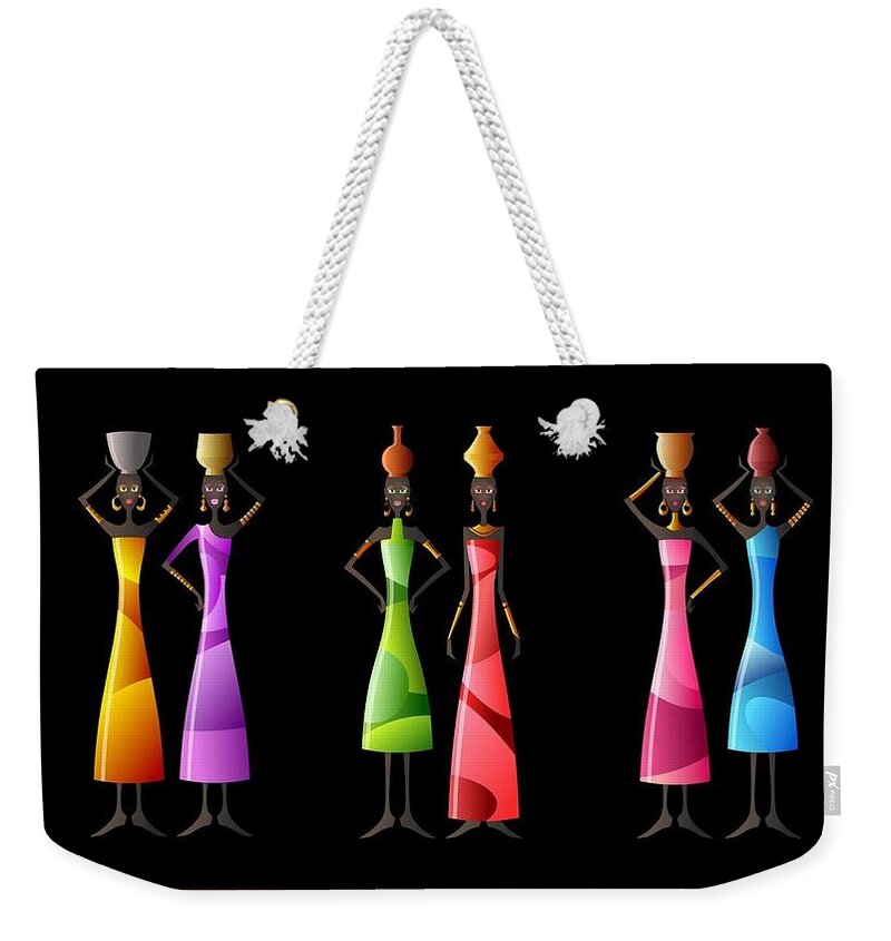 African Weekender Tote Bag featuring the mixed media African Women Carrying Jars by Nancy Ayanna Wyatt