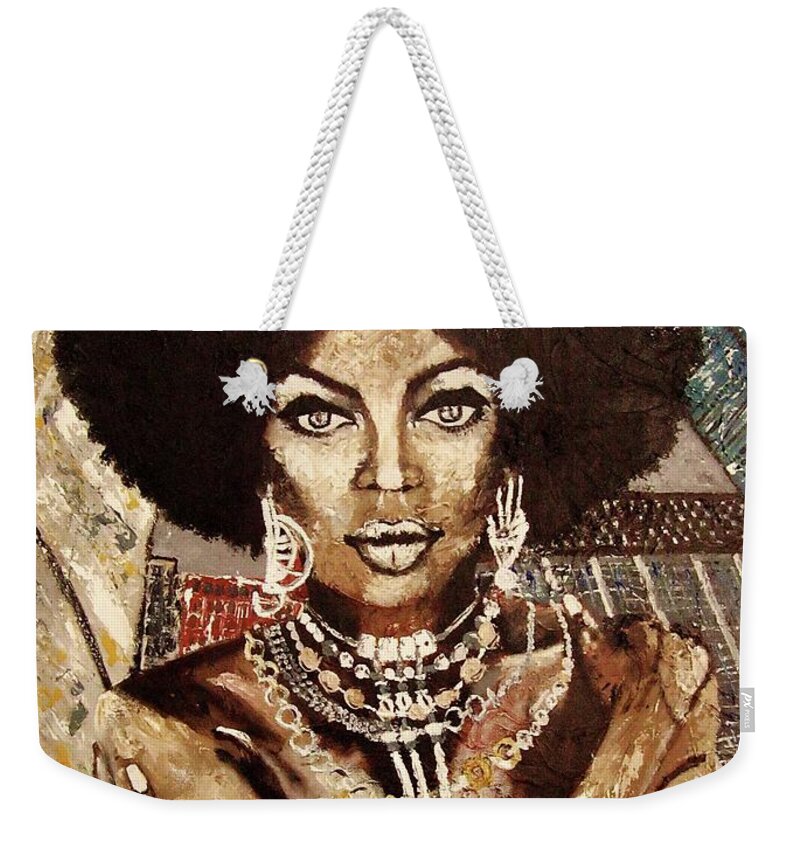 Africa Weekender Tote Bag featuring the painting Afro Beauty in Manhattan by Kowie Theron