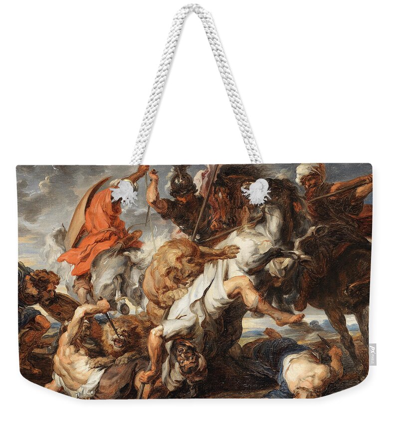 Cityscape Weekender Tote Bag featuring the painting AFTER SIR PETER PAUL RUBENS The Lion Hunt by Sir Peter Paul