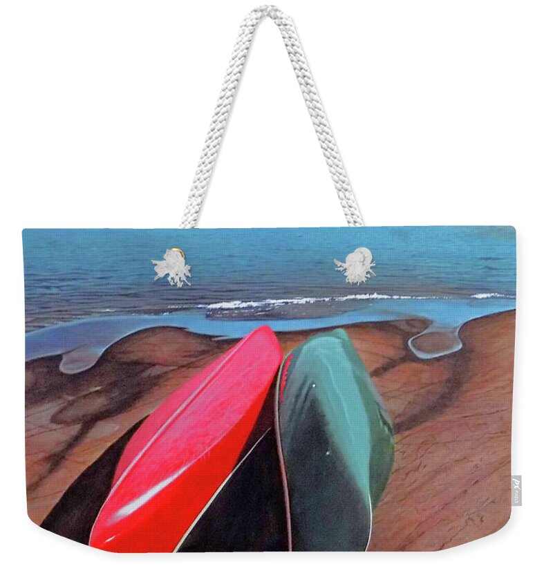 Georgian Bay Weekender Tote Bag featuring the painting After the Crossing by Kenneth M Kirsch