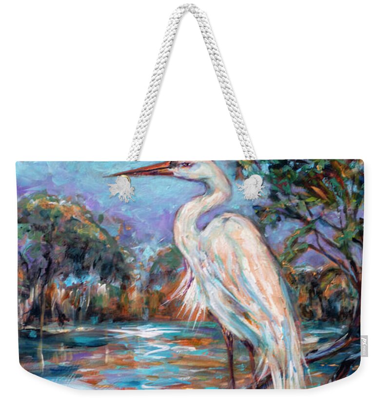 Beach Weekender Tote Bag featuring the painting Afternoon Egret by Linda Olsen