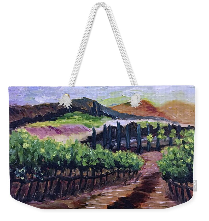 Landscape Weekender Tote Bag featuring the painting Afternoon Vines by Roxy Rich