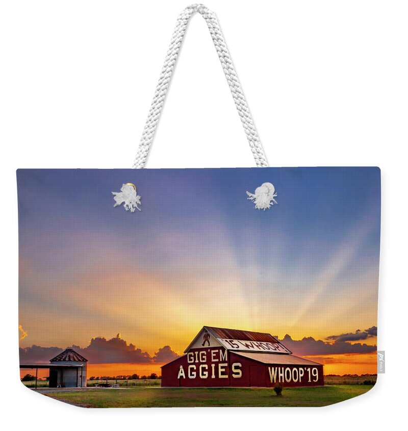 Aggie Barn Weekender Tote Bag featuring the photograph Aggie Barn Fifteen Nineteen by Angie Mossburg