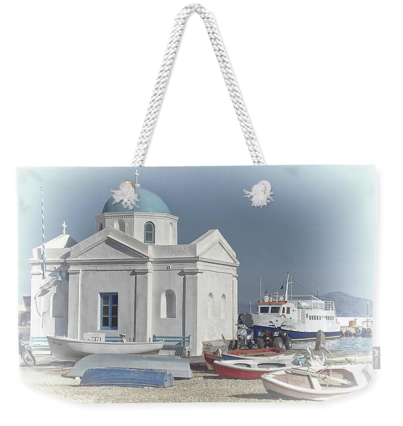 Greek Weekender Tote Bag featuring the photograph Agios Nikolaos Church by Bill Barber