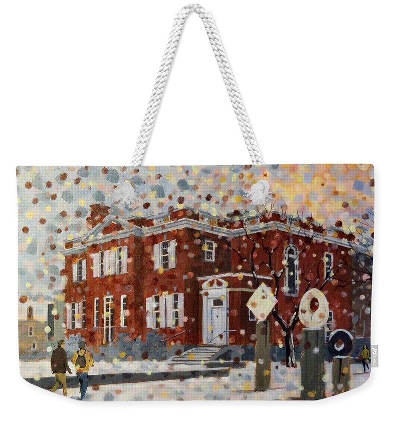 Kingston Weekender Tote Bag featuring the painting Agnes Etherington House-Queens University by David Gilmore