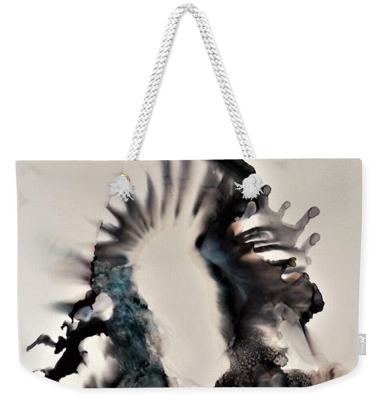 Beach Weekender Tote Bag featuring the painting Agony. A self-portrait. by Angela Marinari