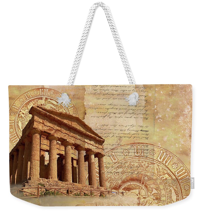 Agrigento Weekender Tote Bag featuring the digital art Agrigento Time Travel by Nancy Merkle