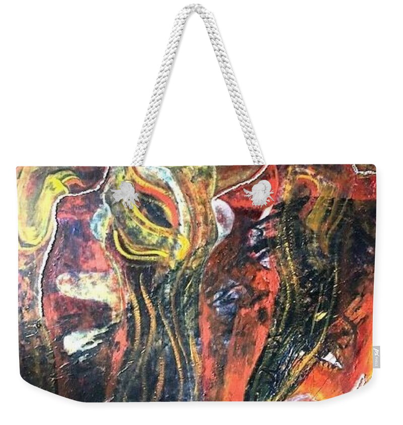 Women Weekender Tote Bag featuring the painting Ain't No Mountain High Enough by Peggy Blood