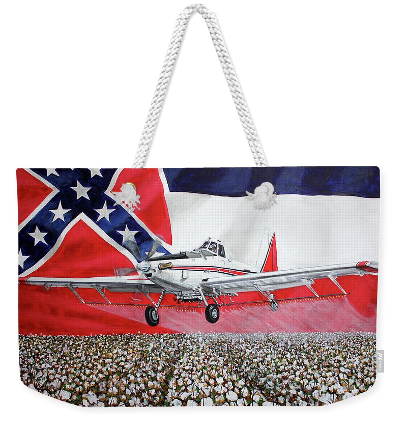 Air Tractor Weekender Tote Bag featuring the painting Air Tractor 802 with MS Flag by Karl Wagner
