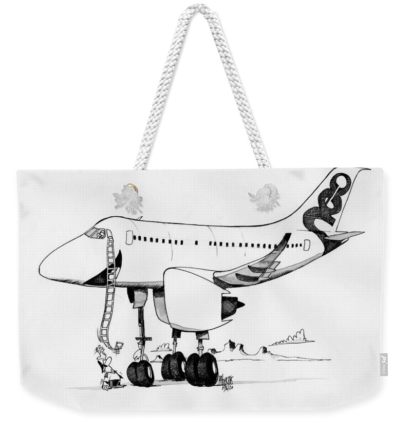 Original Art Weekender Tote Bag featuring the drawing Airbus A320neo by Michael Hopkins