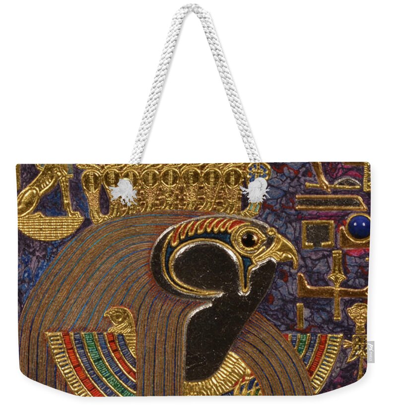 Ancient Weekender Tote Bag featuring the mixed media Akem Shield of Heru Who Unites the Two Lands by Ptahmassu Nofra-Uaa