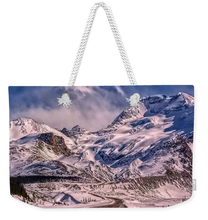 Snow Weekender Tote Bag featuring the photograph AL - Icefields Parkway Valley by Ian McAdie