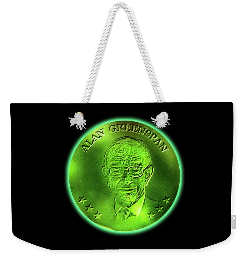Wunderle Weekender Tote Bag featuring the digital art Alan Greenspan V1A by Wunderle