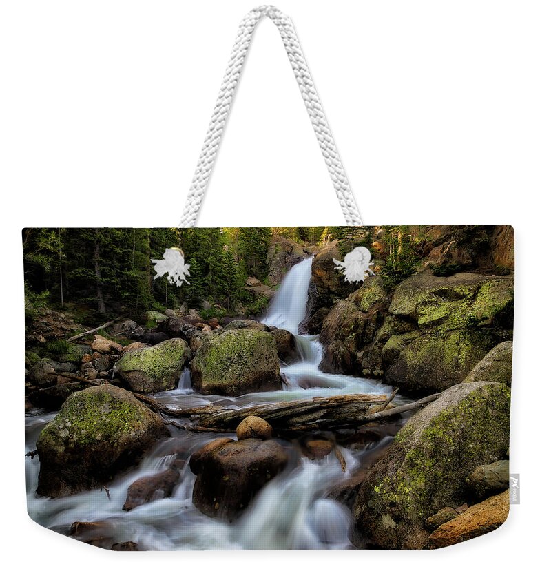 Waterfall Weekender Tote Bag featuring the photograph Alberta Falls at Sunrise by Chuck Rasco Photography