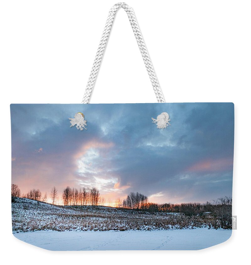 Winter Weekender Tote Bag featuring the photograph Alberta winter dawn by Karen Rispin