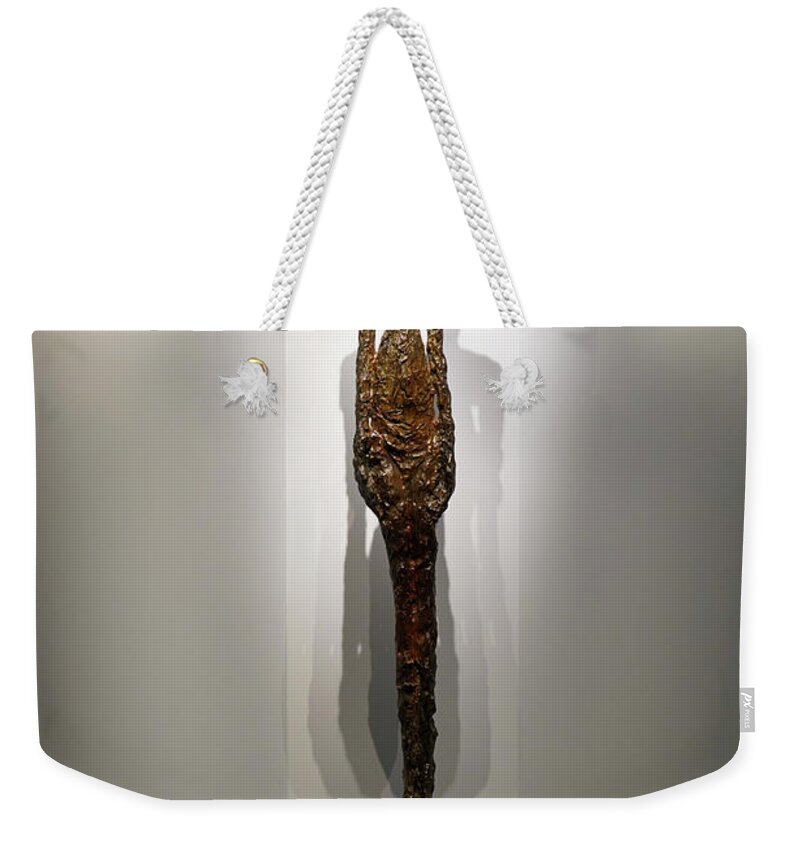 Alberto Giacometti Weekender Tote Bag featuring the pyrography Alberto Giacometti Femme de Venise V y1 by Vladi Alon