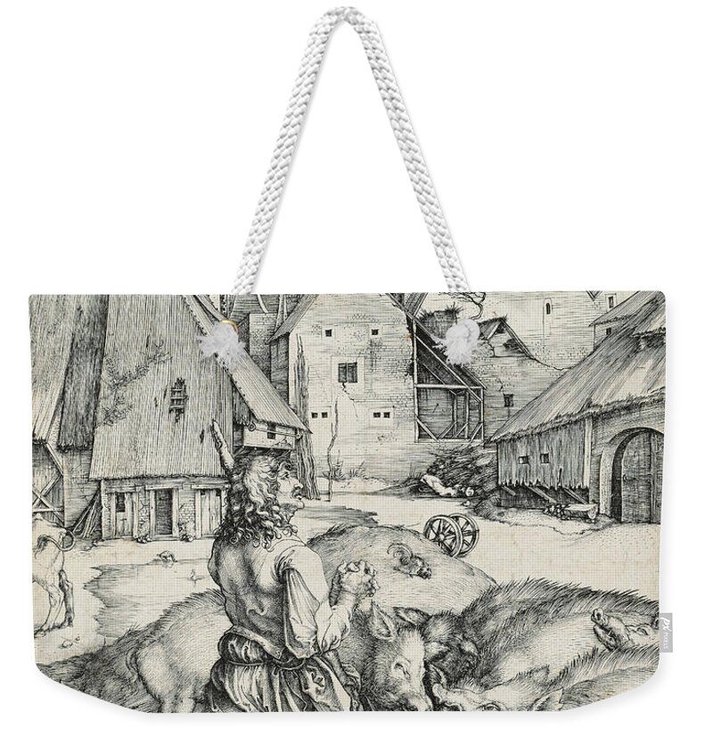 Albrecht Weekender Tote Bag featuring the painting ALBRECHT DURER The Prodigal Son by MotionAge Designs