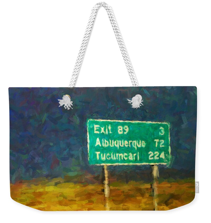 Landscape Weekender Tote Bag featuring the painting Albuquerque 72, Painted Desert by Trask Ferrero