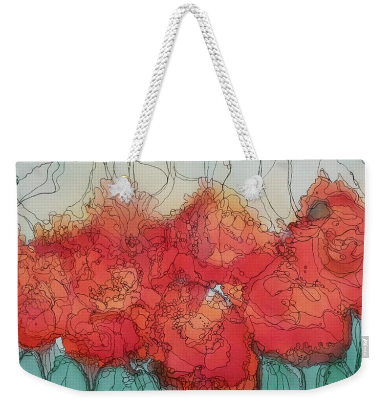Flowers Weekender Tote Bag featuring the mixed media Alcohol Meadow by Aimee Bruno
