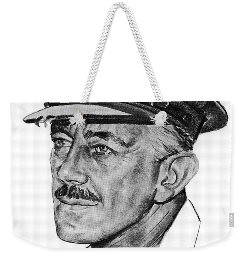 Alec Guinness Weekender Tote Bag featuring the drawing Alec Guinness 1957 by Movie World Posters