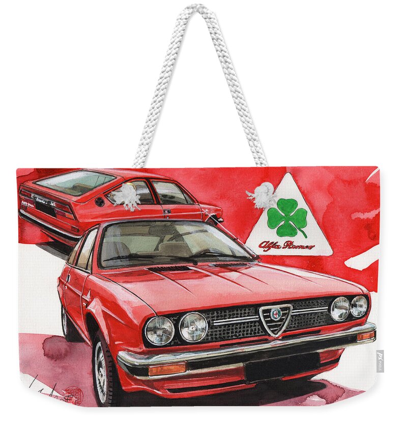 Alfa Romeo Weekender Tote Bag featuring the painting Alfa Romeo Alfasud Sprint Veloce by Yoshiharu Miyakawa