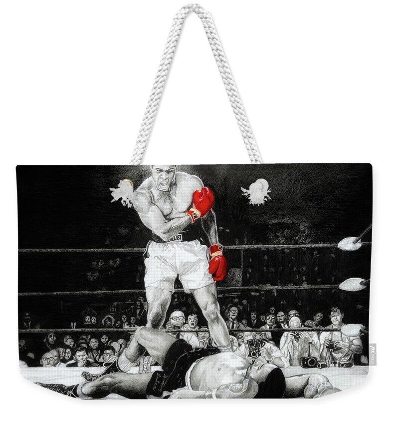 Muhammad Ali Weekender Tote Bag featuring the drawing Ali by Philippe Thomas