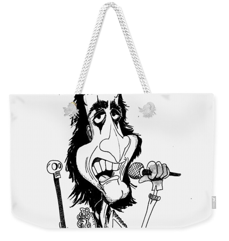 Rock And Roll Weekender Tote Bag featuring the drawing Alice Cooper by Michael Hopkins