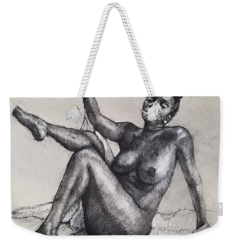 Pencil Sketch Charcoal Croquis Nude Blm Black Lives Matter Naked Female Figure Weekender Tote Bag featuring the drawing Alice in Wonderland by Jeff Dickson