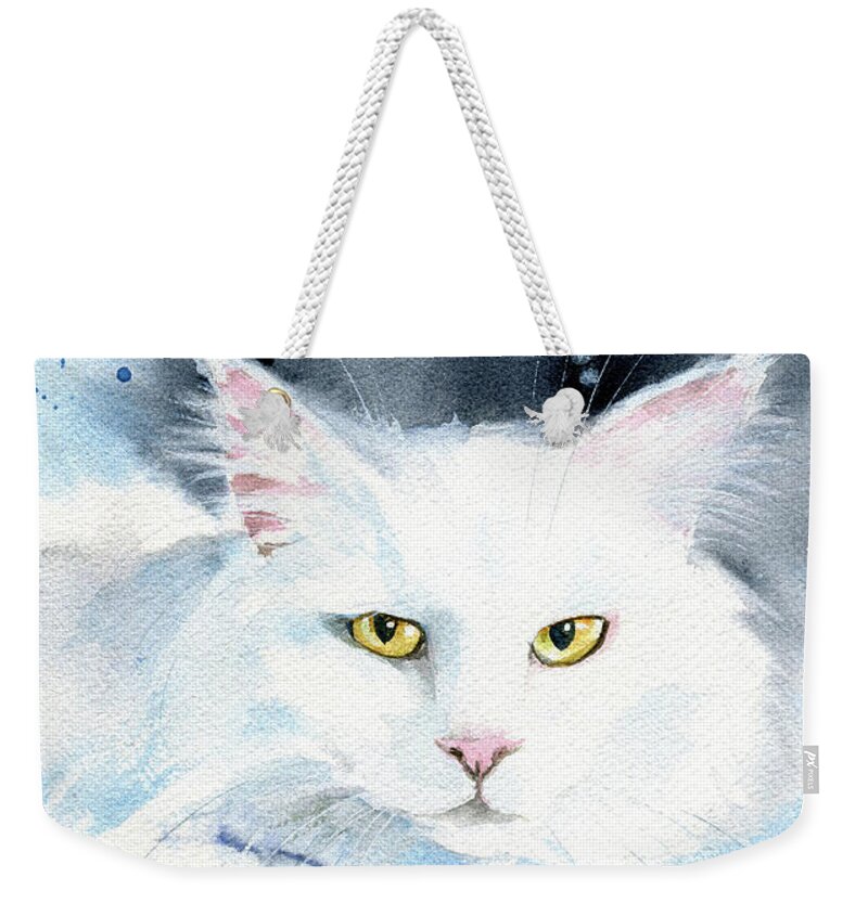 Cats Weekender Tote Bag featuring the painting Alice White Cat Painting by Dora Hathazi Mendes