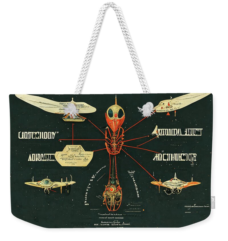Alien Weekender Tote Bag featuring the digital art Alien Insects #7 by Nickleen Mosher