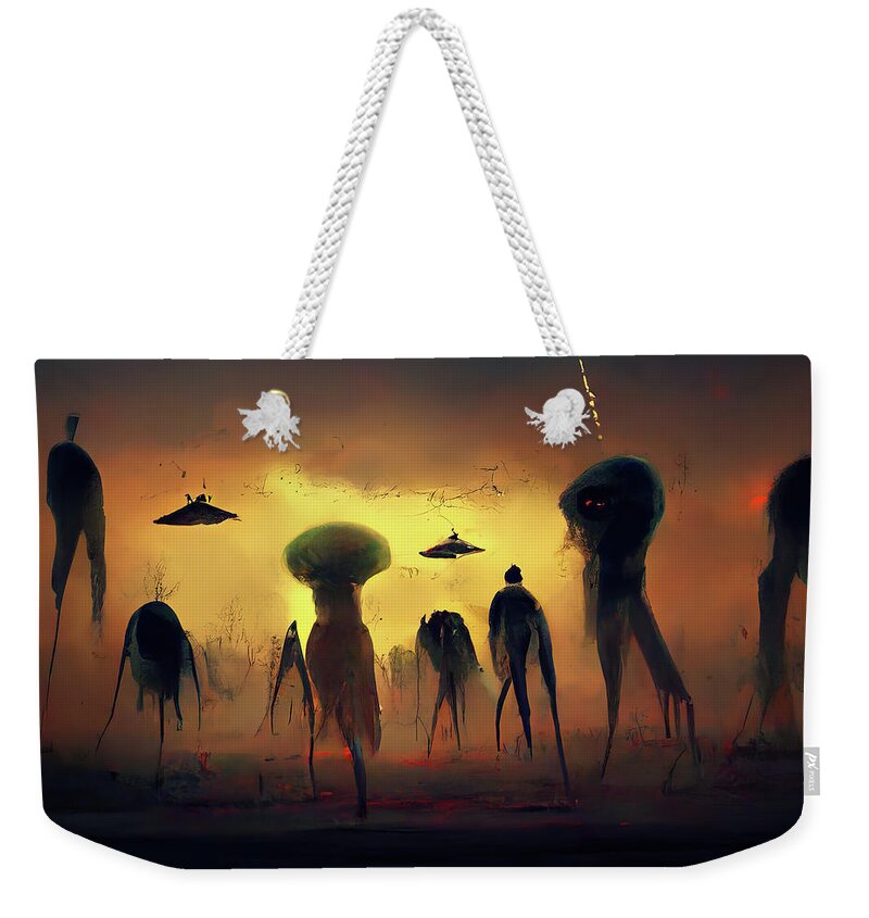 Alien Weekender Tote Bag featuring the digital art Alien Invasion 05 by Matthias Hauser