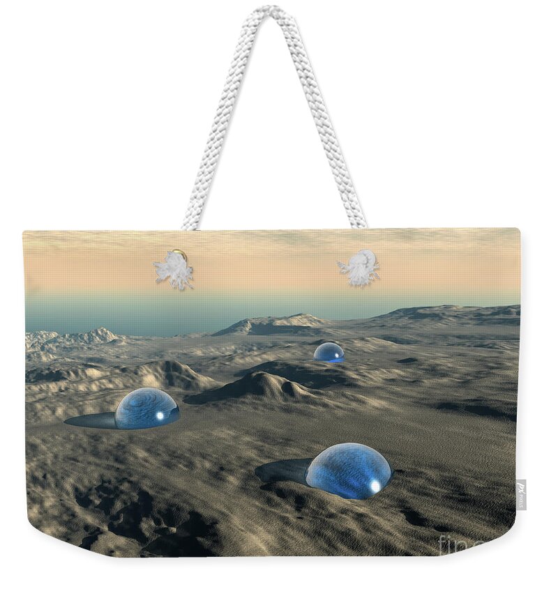 Mystery Weekender Tote Bag featuring the digital art Alien Spheres by Phil Perkins