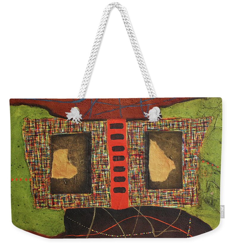 African Art Weekender Tote Bag featuring the painting All The Boxes Checked by Michael Nene