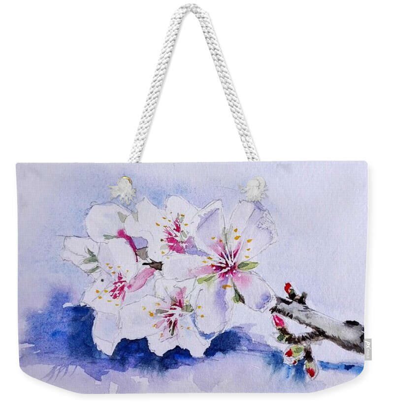 Flowers Weekender Tote Bag featuring the painting Almond Blossom by Sandie Croft