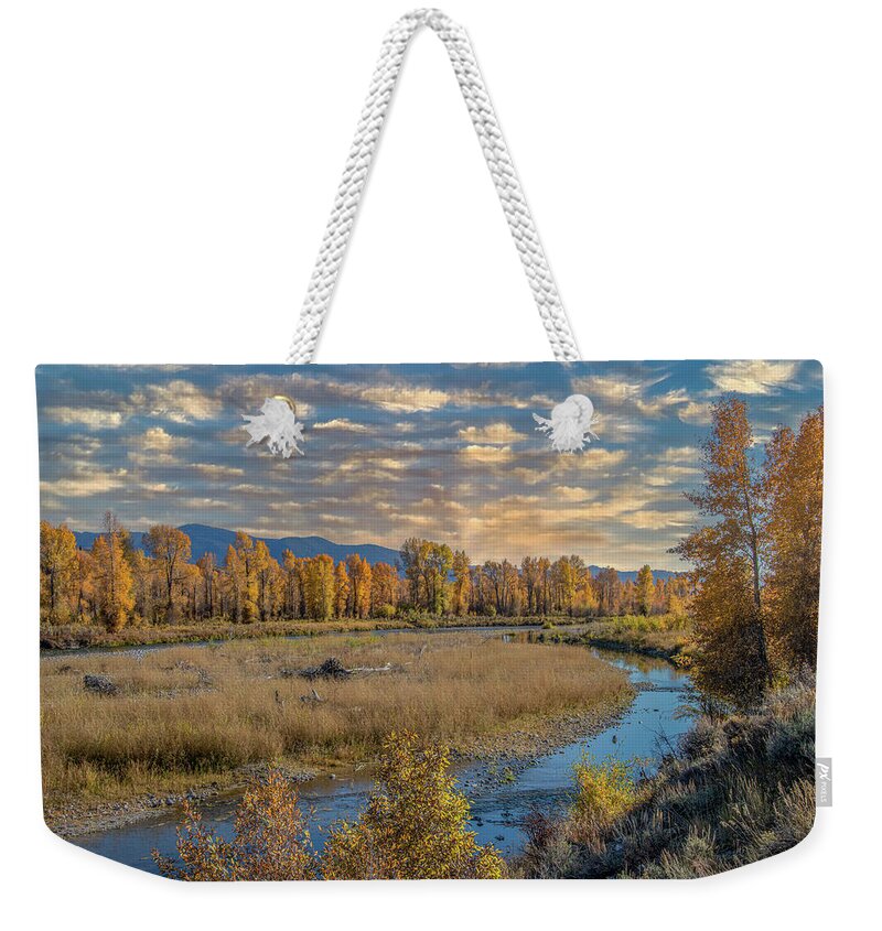  Weekender Tote Bag featuring the photograph Along the Gros Ventre River in Autumn by Marcy Wielfaert