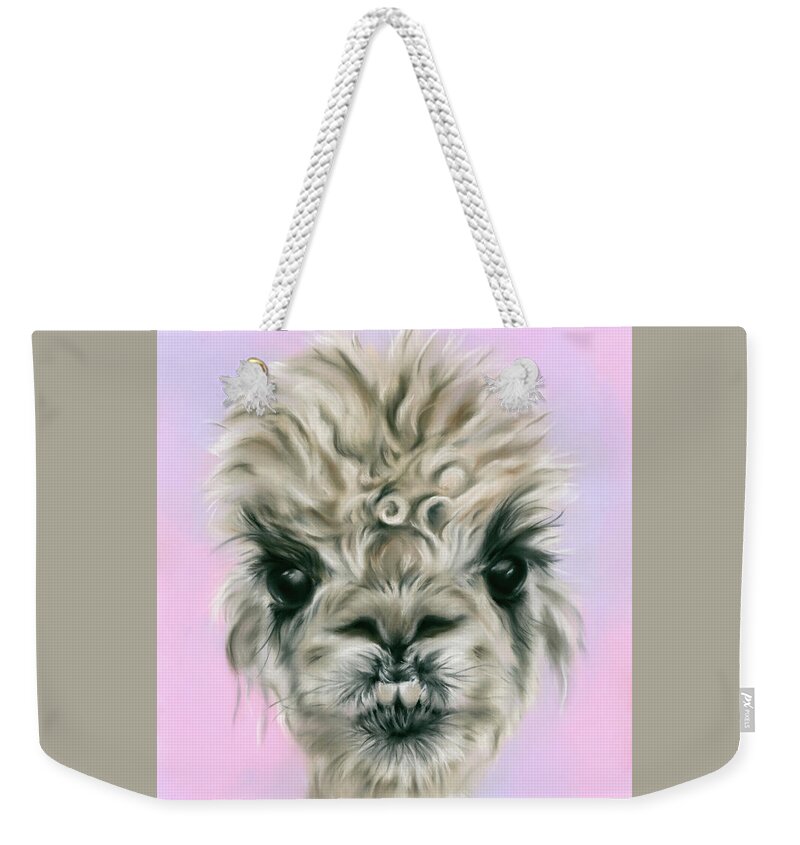 Animal Weekender Tote Bag featuring the painting Alpaca Pretty on Pink and Purple by MM Anderson