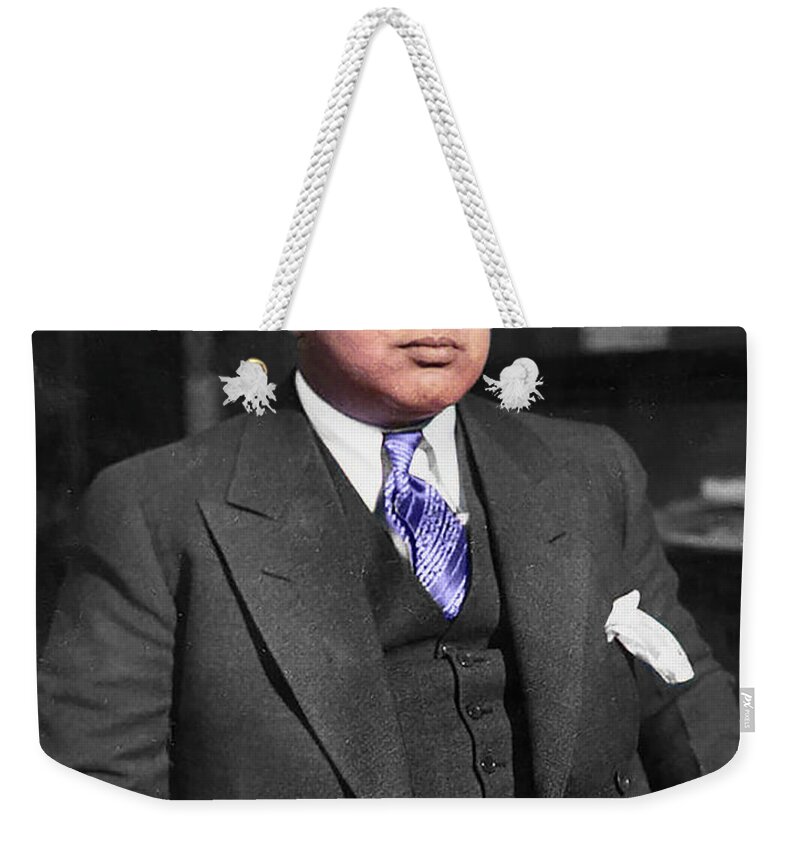 Alphonse Gabriel Capone Weekender Tote Bag featuring the mixed media Alphonse Gabriel Capone 1930 by Pheasant Run Gallery
