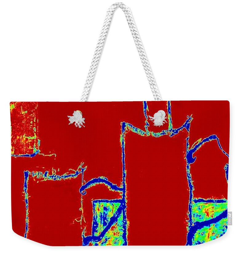 Red Weekender Tote Bag featuring the painting Always Connected - RED by VIVA Anderson
