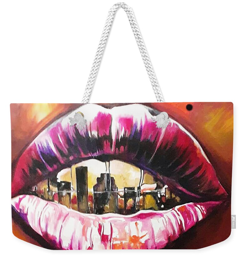 Htine Goin Down Weekender Tote Bag featuring the painting Always Represent by Femme Blaicasso