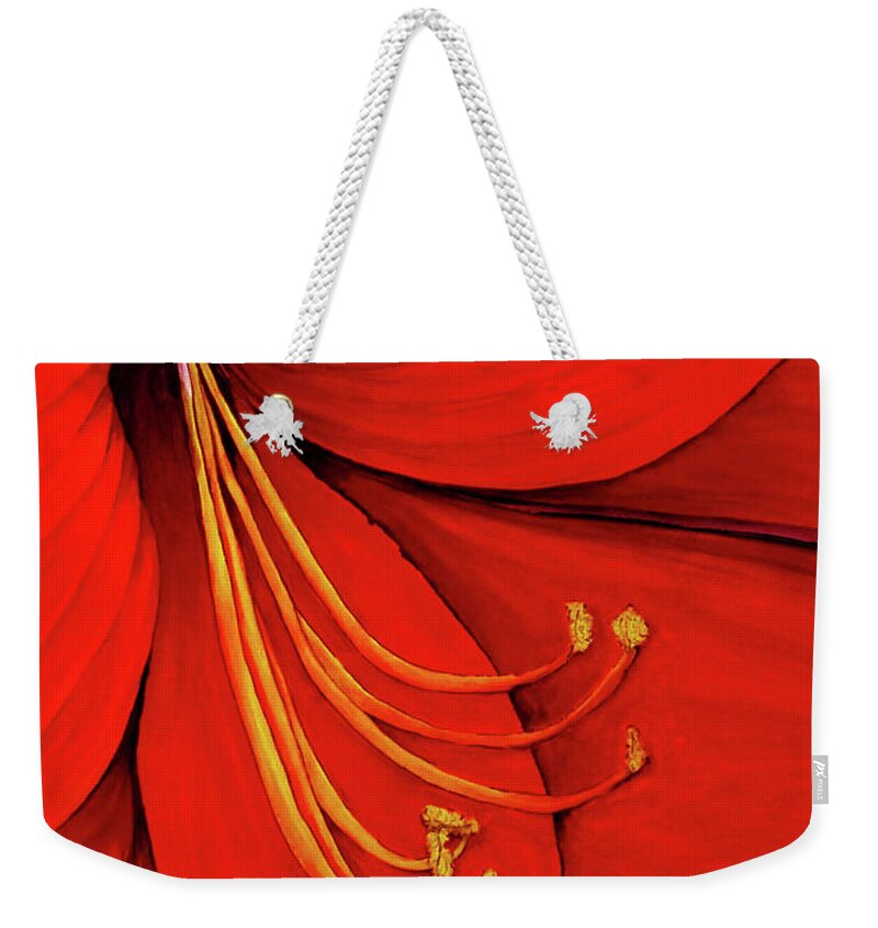 Flowers Weekender Tote Bag featuring the painting Amaryllis 2 by Rachel Lowry