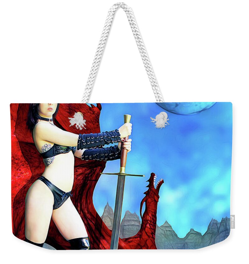 Rebel Weekender Tote Bag featuring the photograph Amazon with Pet Dragon by Jon Volden