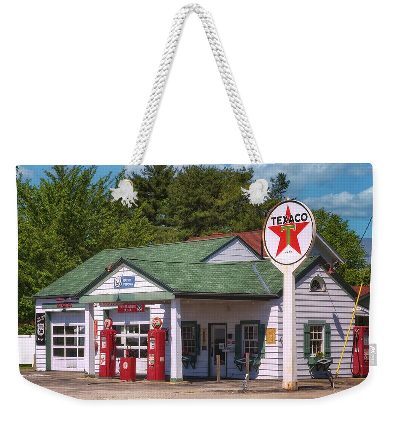 Ambler Becker Texaco Weekender Tote Bag featuring the photograph Ambler-Becker Texaco - Dwight, Illinois - Route 66 by Susan Rissi Tregoning