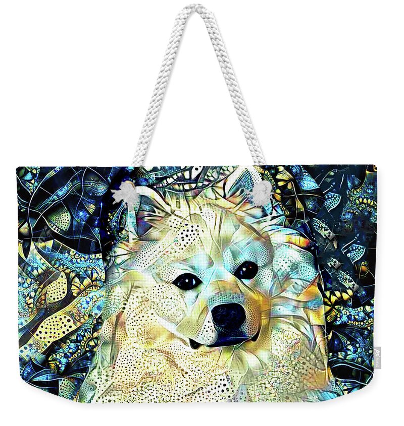 American Eskimo Dog Weekender Tote Bag featuring the digital art American Eskimo Dog Art by Peggy Collins