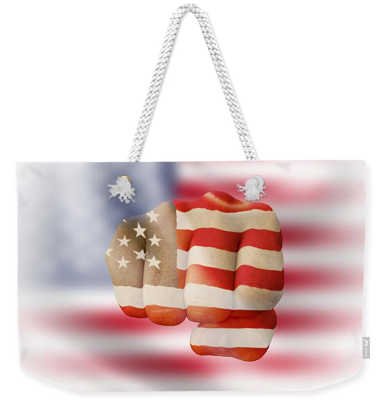 America Weekender Tote Bag featuring the photograph American Flag - Stay Strong USA by Amelia Pearn