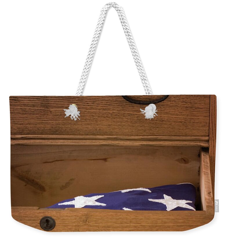 Fallen.fallen Soldier Weekender Tote Bag featuring the photograph American Flag. Veterans Day, Memorial Day. by George Robinson