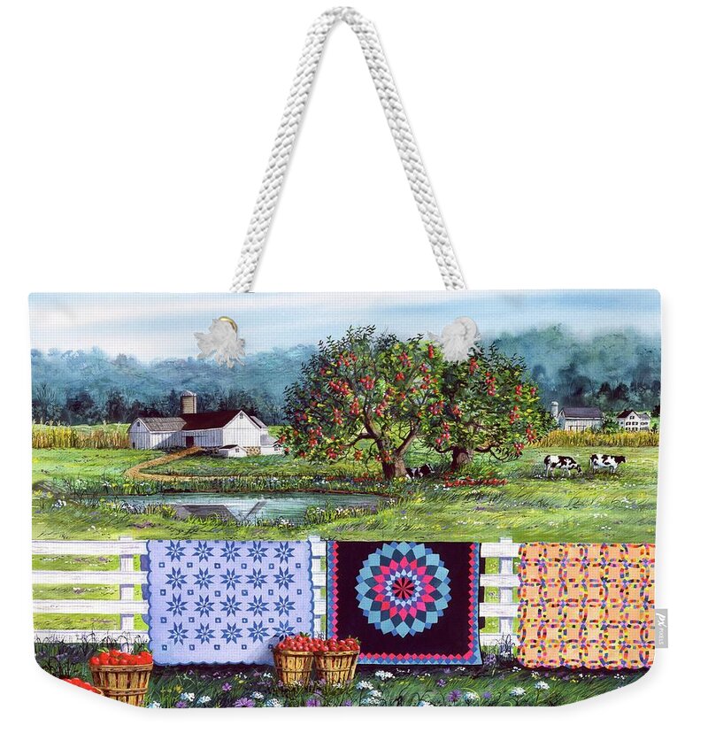 Barn Weekender Tote Bag featuring the painting Amish Roadside Market by Diane Phalen
