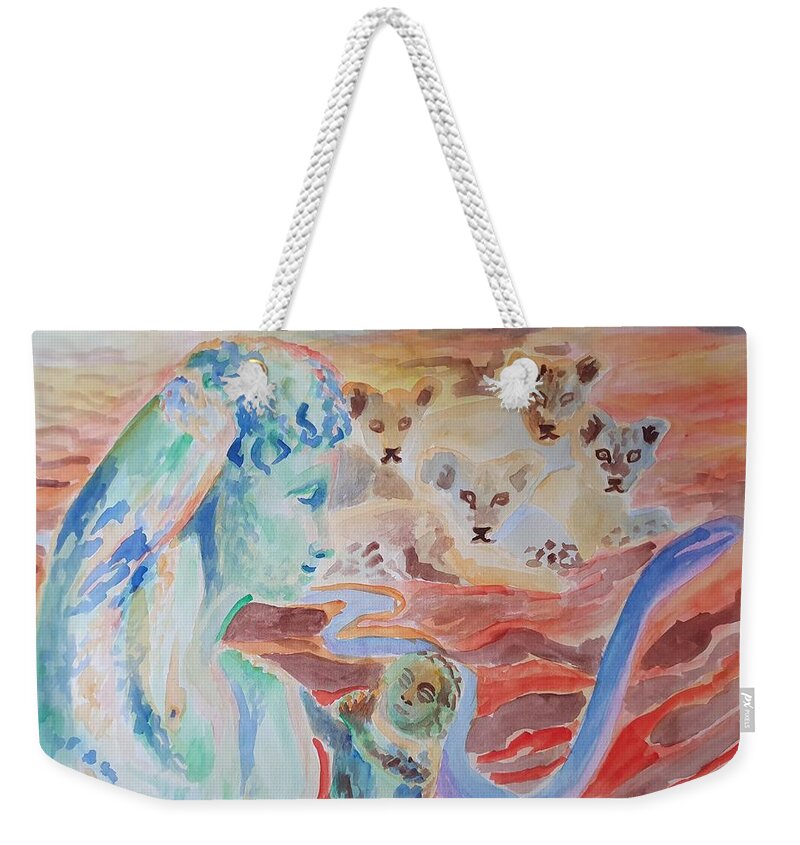 Classical Greek Sculpture Weekender Tote Bag featuring the painting Amore and Psyche by Enrico Garff