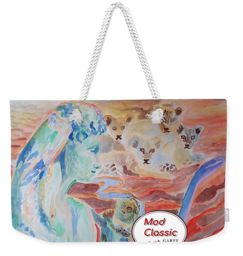 Classical Greek Sculpture Weekender Tote Bag featuring the painting Amore and Psyche ModClassic Art by Enrico Garff