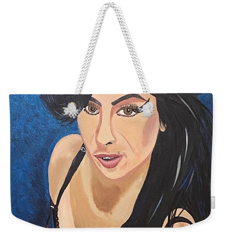  Weekender Tote Bag featuring the painting Amy Winehouse-Lioness by Bill Manson